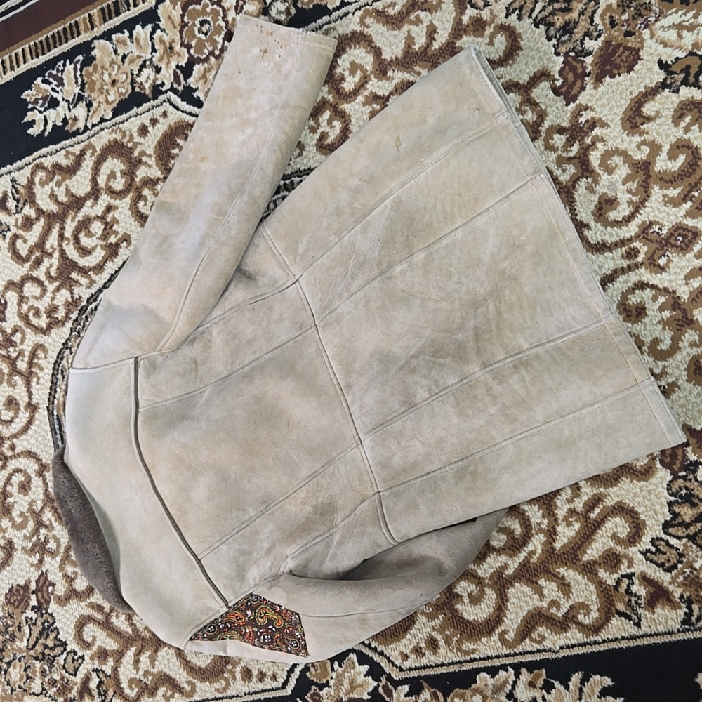 70s Suede Jacket Leather Coat Mouton Shearling Lining 1970 Retro Boho Hippie - Picture 8 of 17